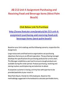 AB 213 Unit 4 Assignment Purchasing and Receiving Food and Beverage I