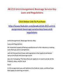 AB 213 Unit 6 Assignment Beverage Service Key Laws and Regulations