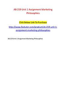 AB 219 Unit 1 Assignment Marketing Philosophies