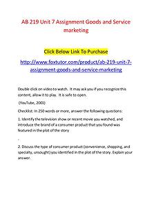 AB 219 Unit 7 Assignment Goods and Service marketing