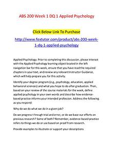 ABS 200 Week 1 DQ 1 Applied Psychology