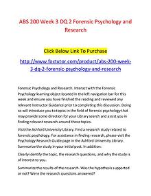 ABS 200 Week 3 DQ 2 Forensic Psychology and Research