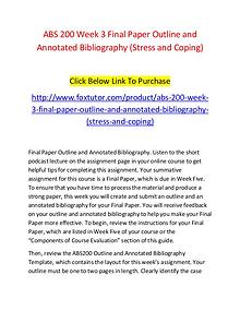 ABS 200 Week 3 Final Paper Outline and Annotated Bibliography (Stress