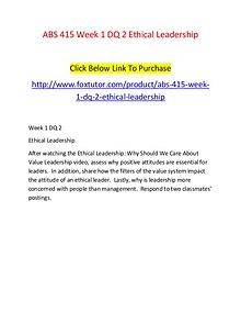 ABS 415 Week 1 DQ 2 Ethical Leadership
