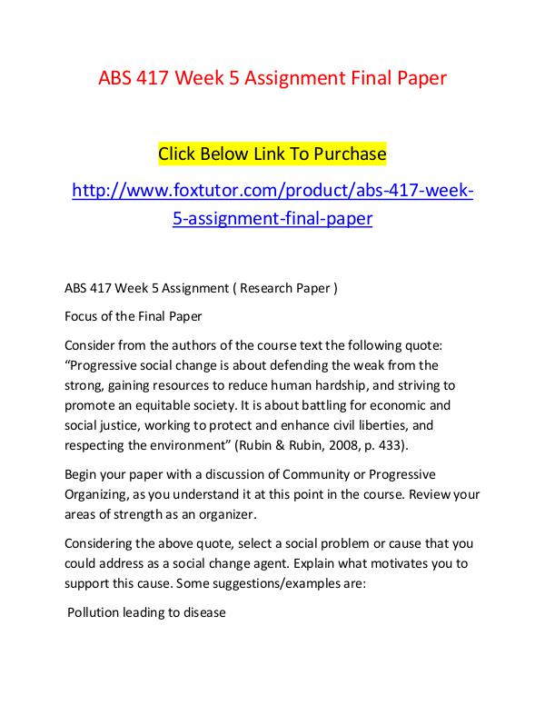 ABS 417 Week 5 Assignment Final Paper ABS 417 Week 5 Assignment Final Paper