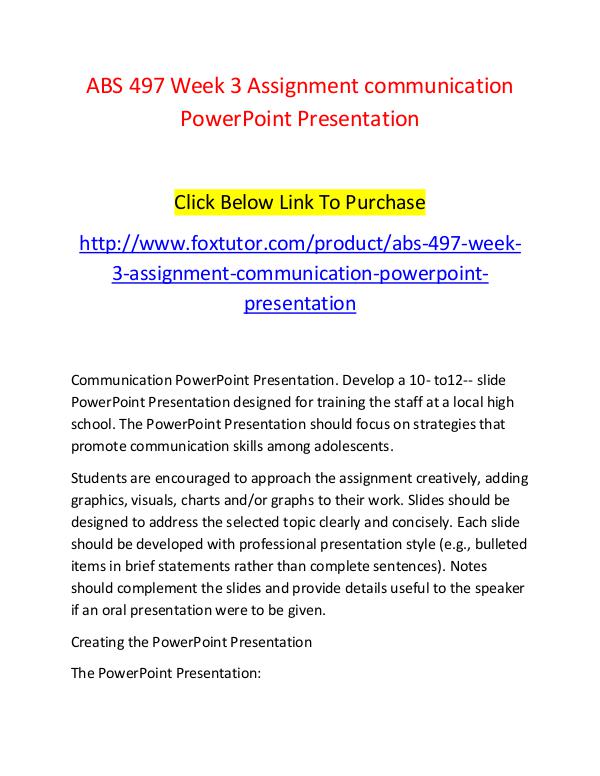 ABS 497 Week 3 Assignment communication PowerPoint Presentation ABS 497 Week 3 Assignment communication PowerPoint