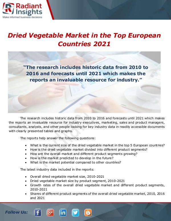 Market Forecasts and Industry Analysis Dried Vegetable Market in the Top 5 European Count