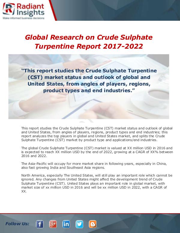 Market Forecasts and Industry Analysis 2017-2022 Crude Sulphate Turpentine (CST) Report o