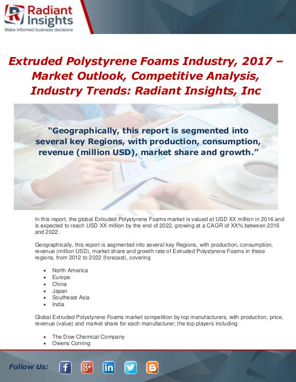 Market Forecasts and Industry Analysis Global Extruded Polystyrene Foams Industry 2017 Ma