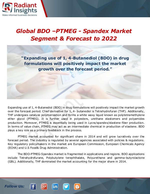 Market Forecasts and Industry Analysis BDO –PTMEG - Spandex Market Analysis And Segment F