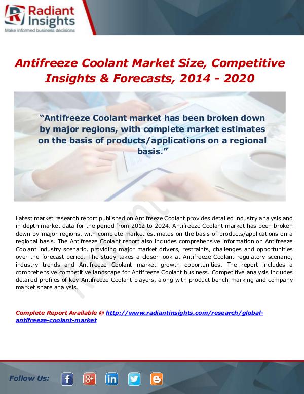 Market Forecasts and Industry Analysis Global Antifreeze Coolant Market Size, Regional Ou