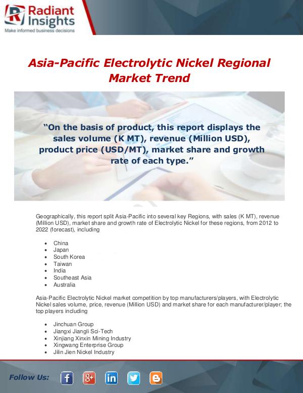 Market Forecasts and Industry Analysis Asia-Pacific Electrolytic Nickel Industry 2017 Mar