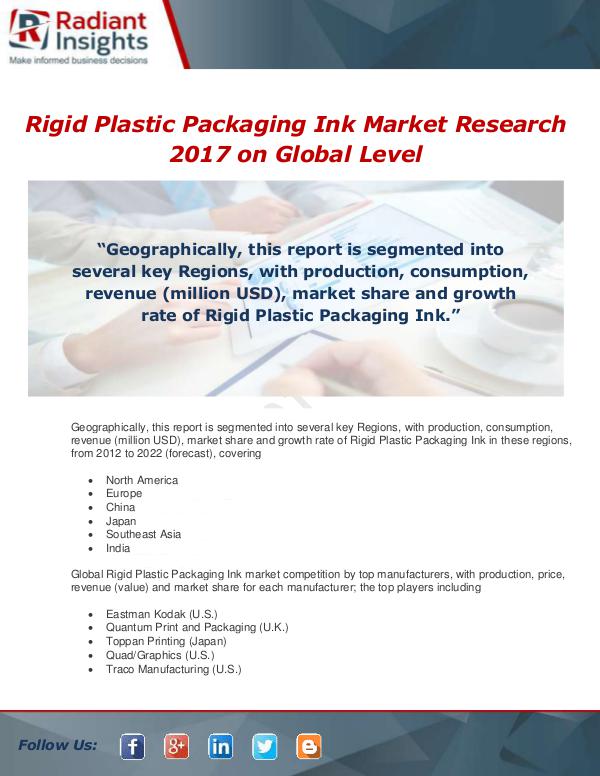 Market Forecasts and Industry Analysis Global Rigid Plastic Packaging Ink Industry 2017 M