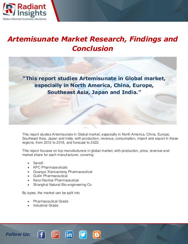 Market Forecasts and Industry Analysis Global Artemisunate Market Professional Survey Rep