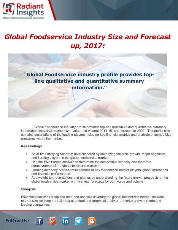 Market Forecasts and Industry Analysis Foodservice Global Industry Almanac 2016