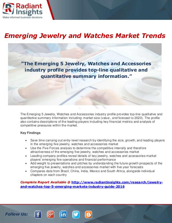 Market Forecasts and Industry Analysis Jewelry and Watches Top 5 Emerging Markets Industr