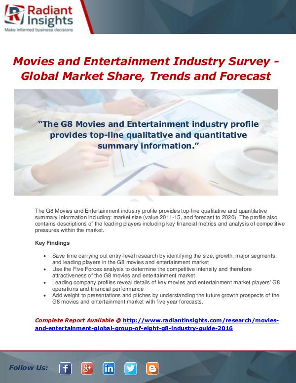 Market Forecasts and Industry Analysis Movies and Entertainment Global Industry Almanac 2
