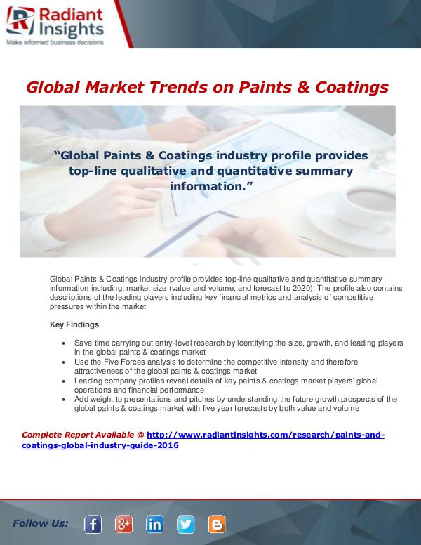 Market Forecasts and Industry Analysis Paints & Coatings Global Industry Guide 2016