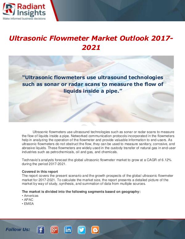 Market Forecasts and Industry Analysis Global Ultrasonic Flowmeter Market 2017-2021