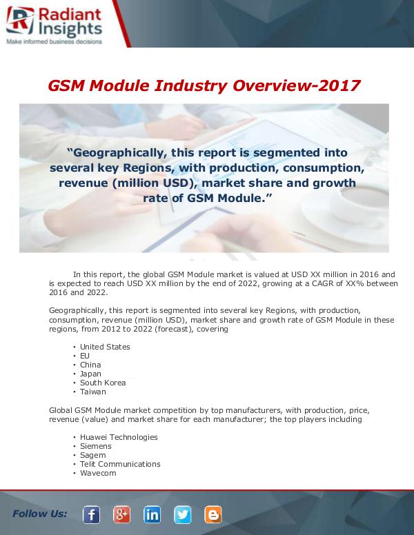 Market Forecasts and Industry Analysis Global GSM Module Industry 2017 Market Research Re