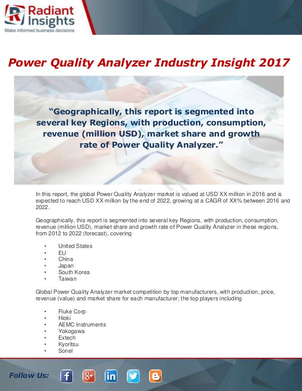 Market Forecasts and Industry Analysis Global Power Quality Analyzer Industry 2017 Market
