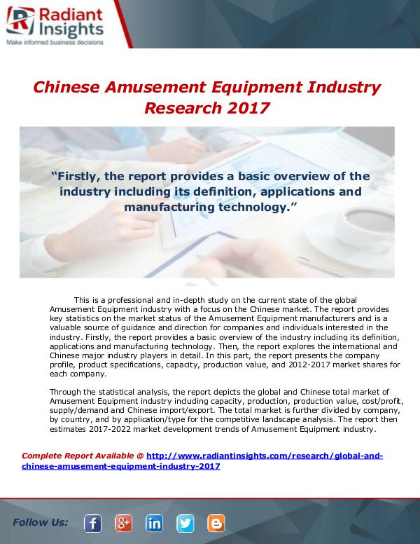 Market Forecasts and Industry Analysis Global and Chinese Amusement Equipment Industry, 2