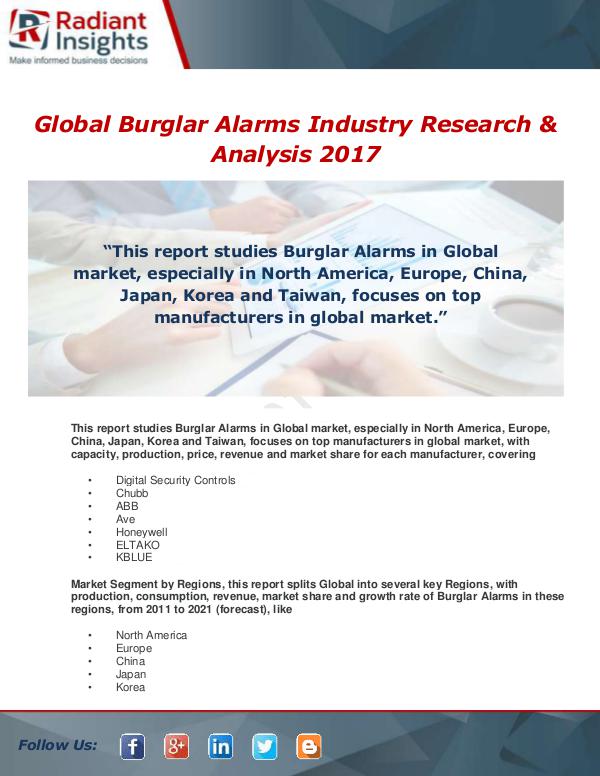 Market Forecasts and Industry Analysis Global Burglar Alarms Industry 2017 Market Researc