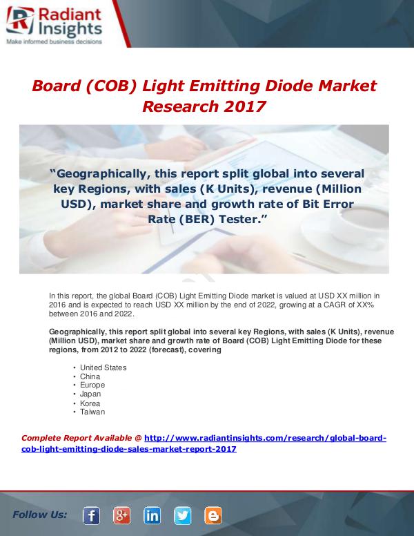 Market Forecasts and Industry Analysis Global Board (COB) Light Emitting Diode Sales Mark