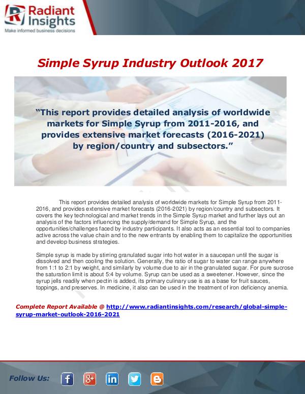 Market Forecasts and Industry Analysis Global Simple Syrup Market Outlook 2016-2021