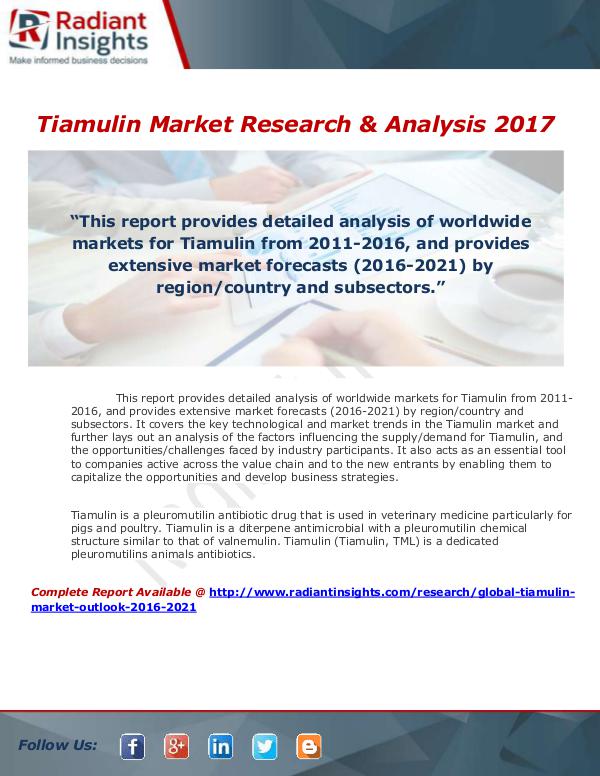 Market Forecasts and Industry Analysis Global Tiamulin Market Outlook 2016-2021