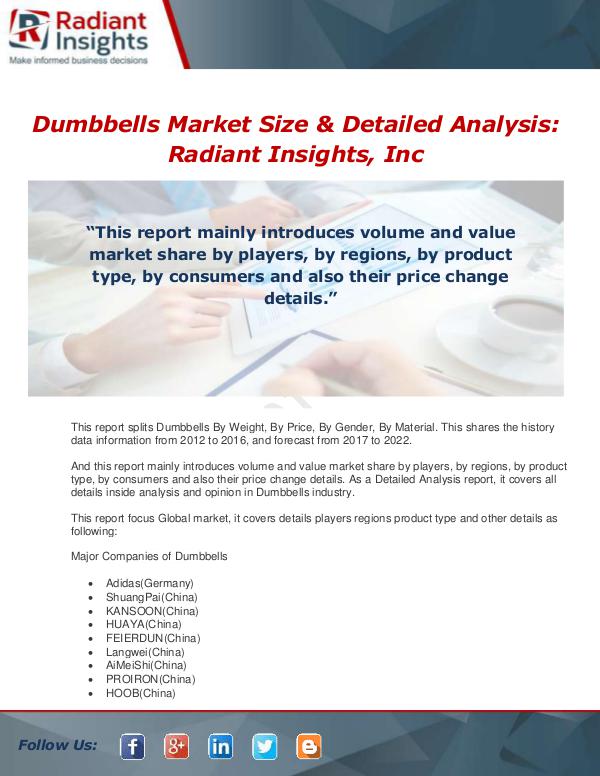 Market Forecasts and Industry Analysis Global Dumbbells Detailed Analysis Report 2017-202