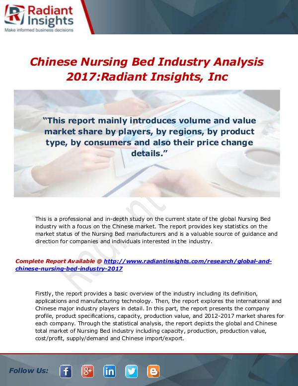 Market Forecasts and Industry Analysis Global and Chinese Nursing Bed Industry, 2017 Mark