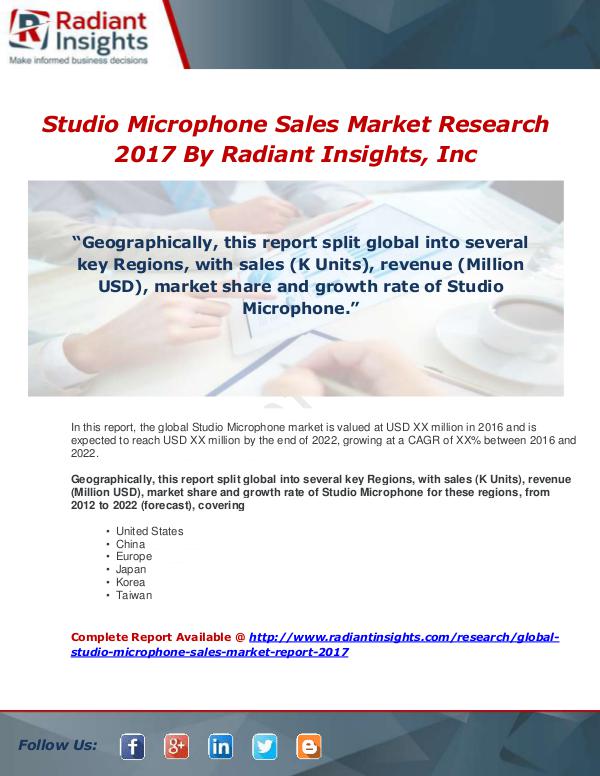Market Forecasts and Industry Analysis Global Studio Microphone Sales Market Report 2017