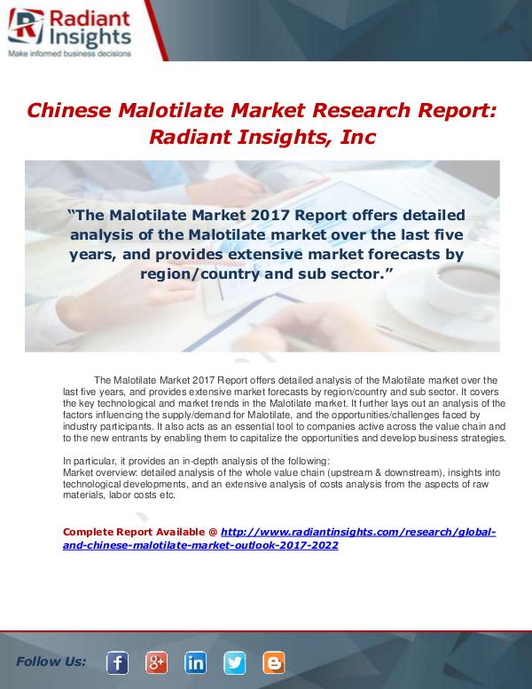 Market Forecasts and Industry Analysis Global and Chinese Malotilate Market Outlook 2017-