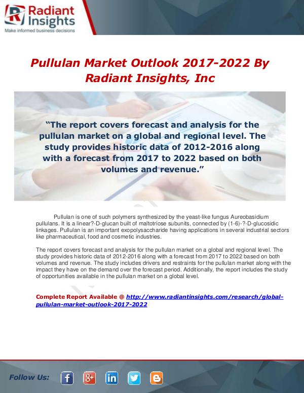 Market Forecasts and Industry Analysis Global Pullulan Market Outlook 2017-2022
