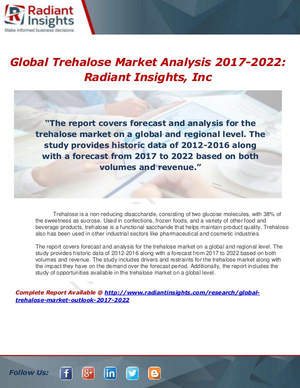 Market Forecasts and Industry Analysis Global Trehalose Market Outlook 2017-2022