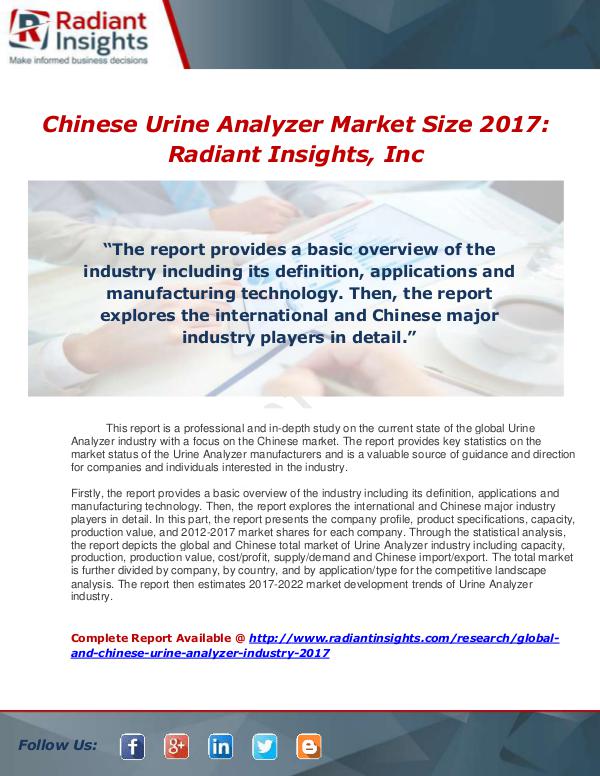 Market Forecasts and Industry Analysis Global and Chinese Urine Analyzer Industry, 2017 M