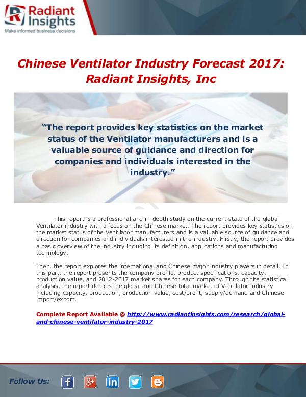 Market Forecasts and Industry Analysis Global and Chinese Ventilator Industry, 2017 Marke