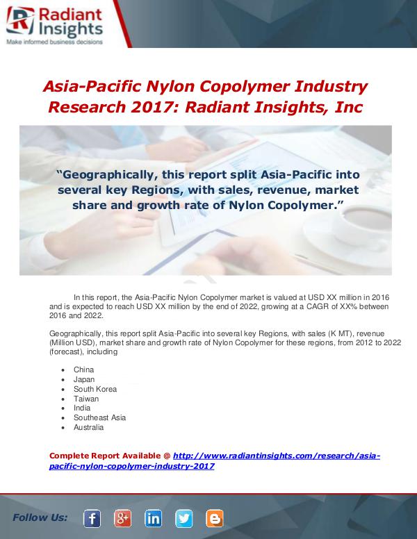 Market Forecasts and Industry Analysis Asia-Pacific Nylon Copolymer Industry 2017 Market