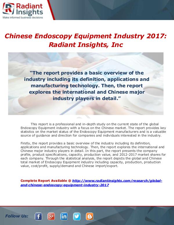 Market Forecasts and Industry Analysis Global and Chinese Endoscopy Equipment Industry, 2