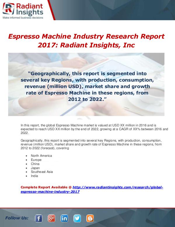 Market Forecasts and Industry Analysis Global Espresso Machine Industry 2017 Market Resea