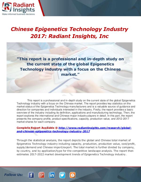 Market Forecasts and Industry Analysis Global and Chinese Epigenetics Technology Industry