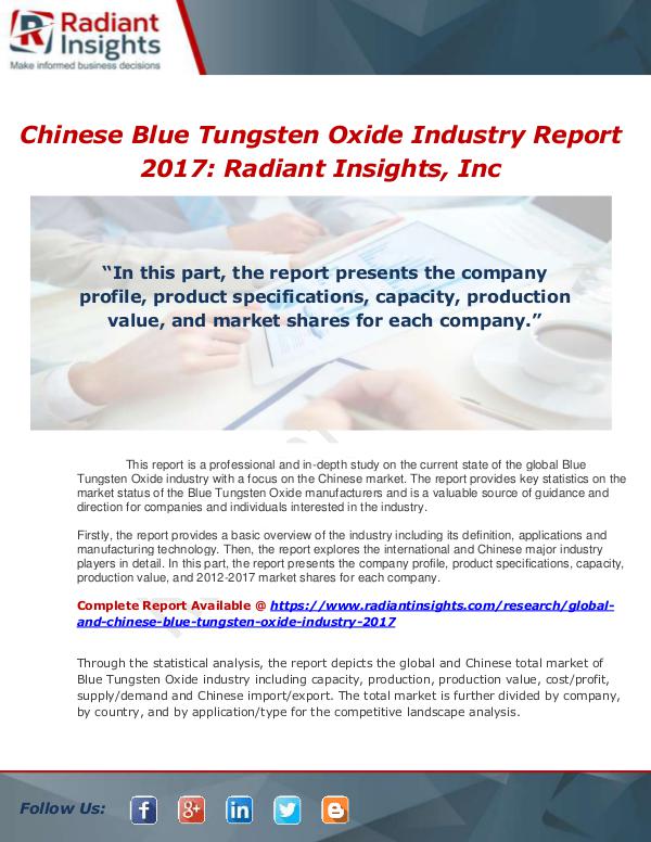 Market Forecasts and Industry Analysis Global and Chinese Blue Tungsten Oxide Industry, 2