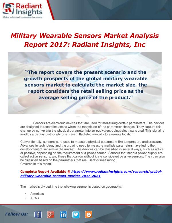 Market Forecasts and Industry Analysis Global Military Wearable Sensors Market 2017-2021