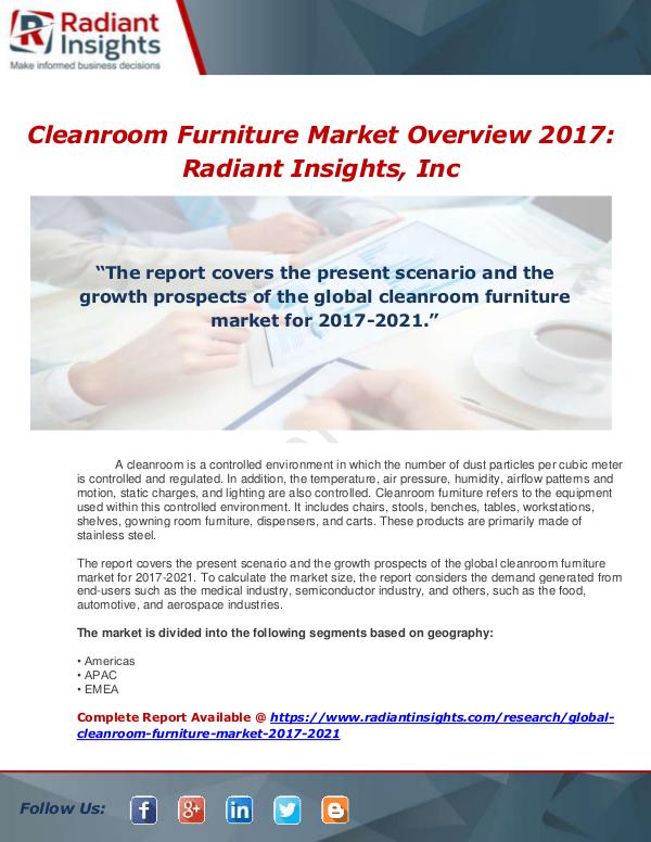 Market Forecasts and Industry Analysis Global Cleanroom Furniture Market 2017-2021