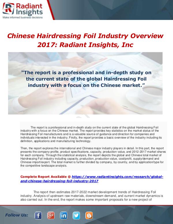 Market Forecasts and Industry Analysis Global and Chinese Hairdressing Foil Industry, 201