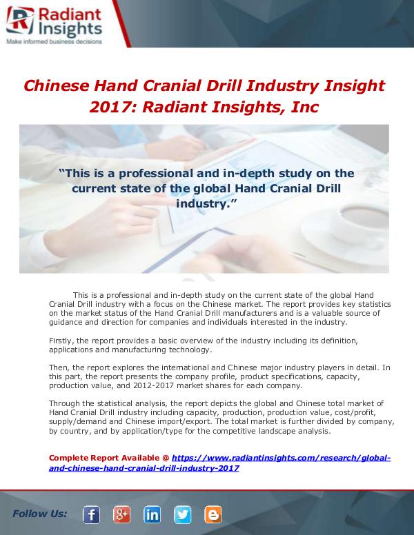 Market Forecasts and Industry Analysis Global and Chinese Hand Cranial Drill Industry, 20