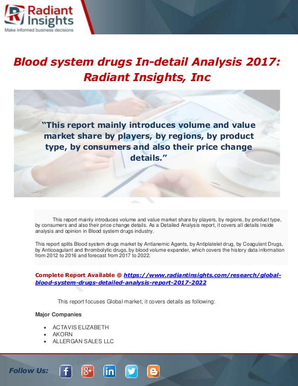 Market Forecasts and Industry Analysis Global Blood system drugs Detailed Analysis Report