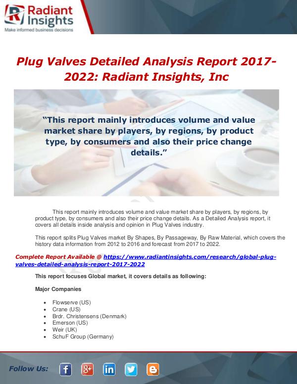 Market Forecasts and Industry Analysis Global Plug Valves Detailed Analysis Report 2017-2