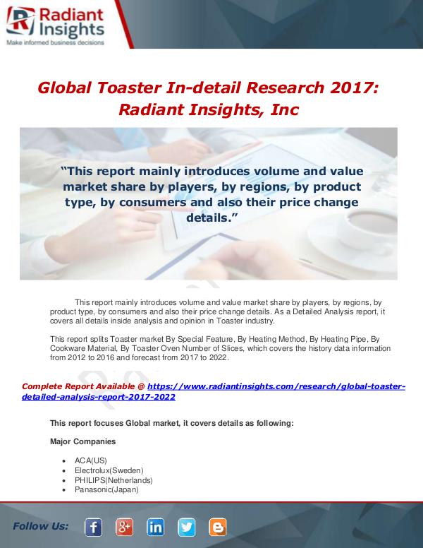 Market Forecasts and Industry Analysis Global Toaster Detailed Analysis Report 2017-2022